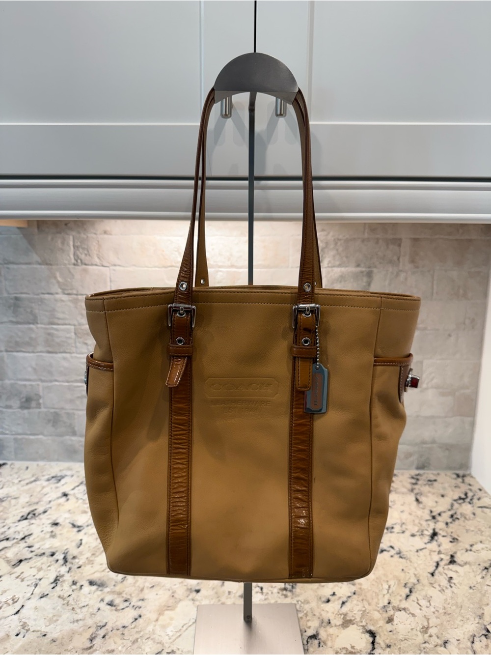 Coach EUC Vintage Tan & Brown Calf Leather Messenger Tote